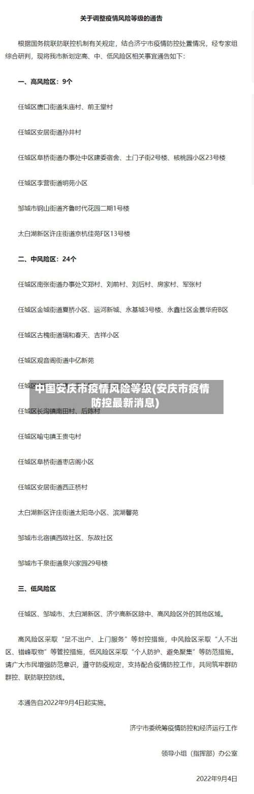 中国安庆市疫情风险等级(安庆市疫情防控最新消息)