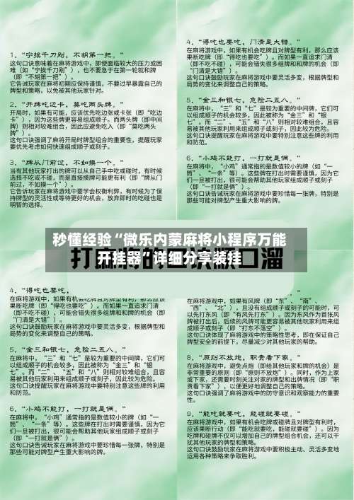 秒懂经验“微乐内蒙麻将小程序万能开挂器”详细分享装挂-第2张图片
